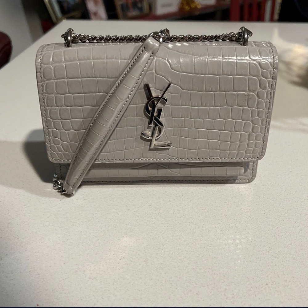 YSL Crododile Embossed Sunset on a chain purse